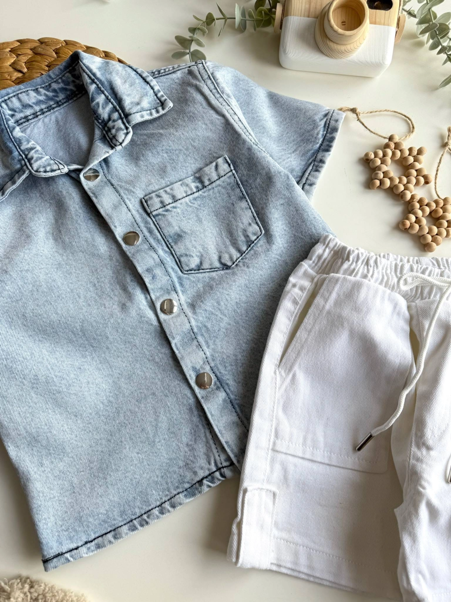Erkek Çocuk Denim Gömlek Şort Takım