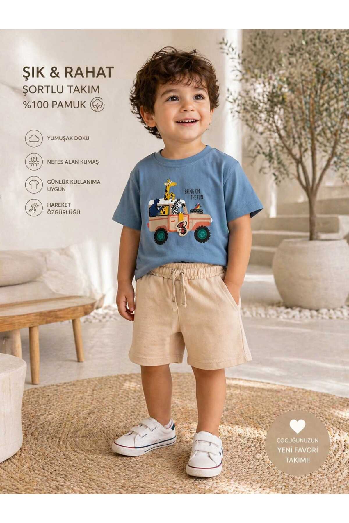 Çocuk Pamuklu Alt Üst Şortlu Takım