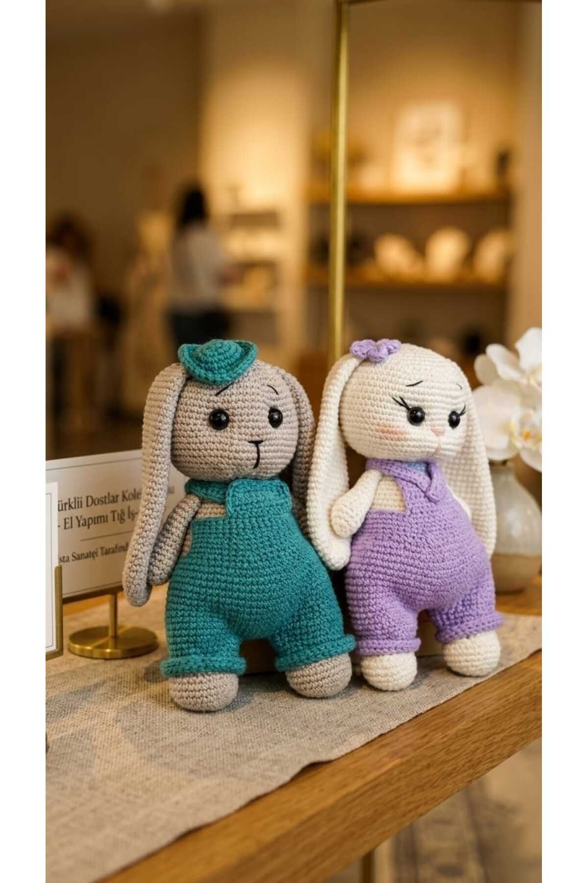 Örgü Amigurumi Tavşan Seti El Yapımı Organik 2 Lİ SET UZUN KULAKLI TAVŞAN