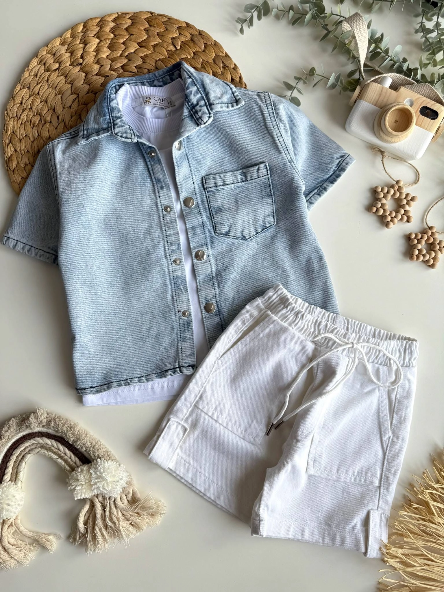 Erkek Çocuk Denim Gömlek Şort Takım