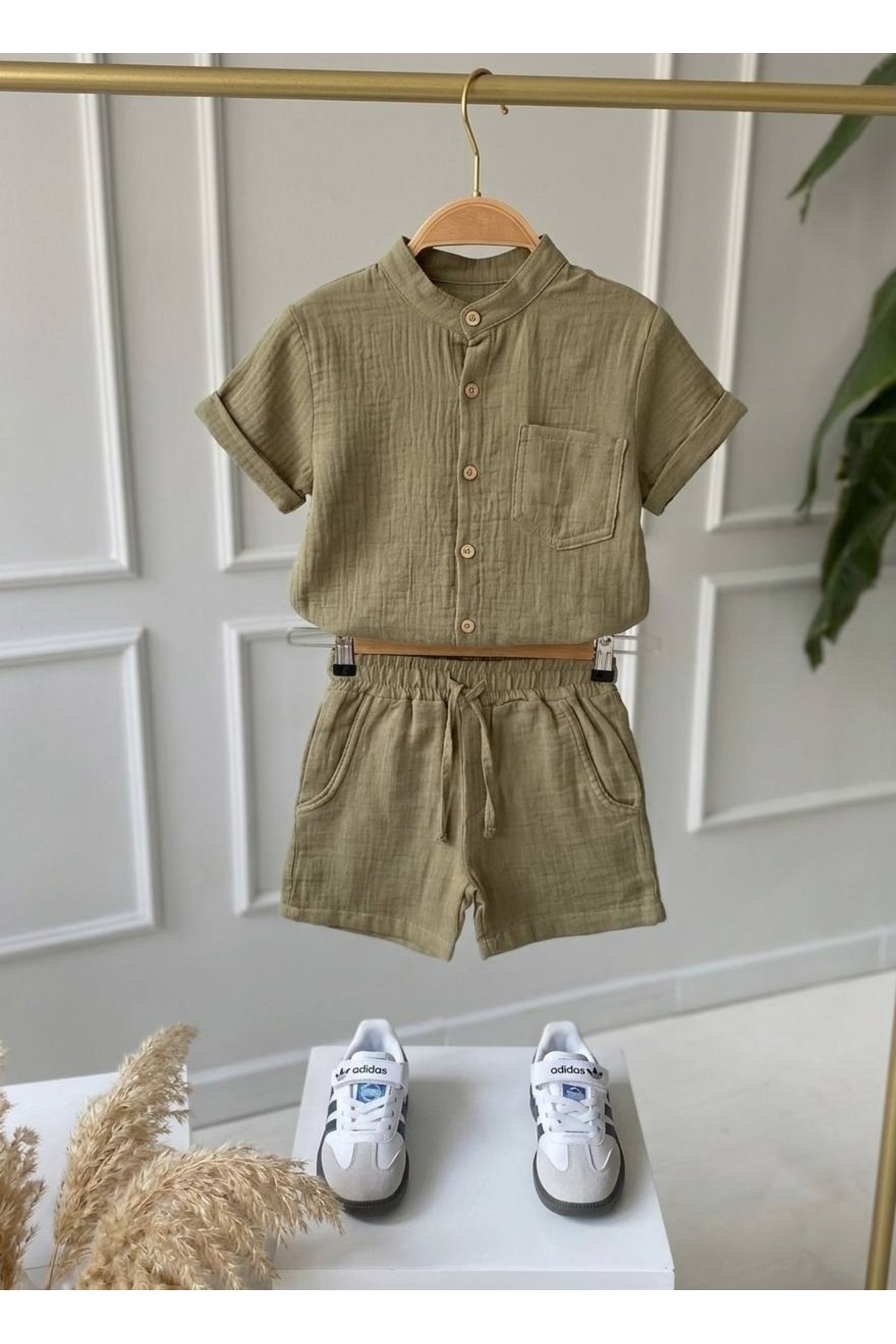 Unisex ÇocuK Müslin Takım - %100 Pamuklu Yazlık Gömlek Şort Seti