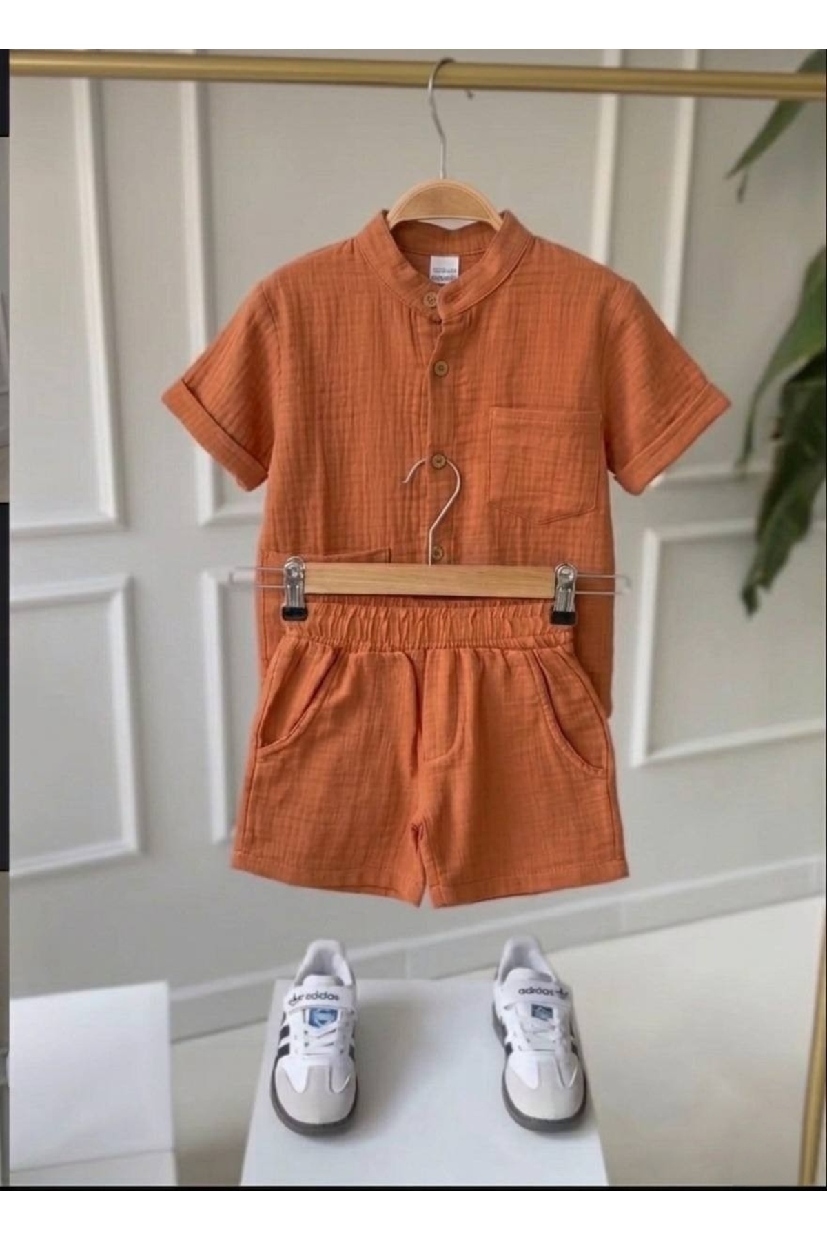 Unisex ÇocuK Müslin Takım - %100 Pamuklu Yazlık Gömlek Şort Seti