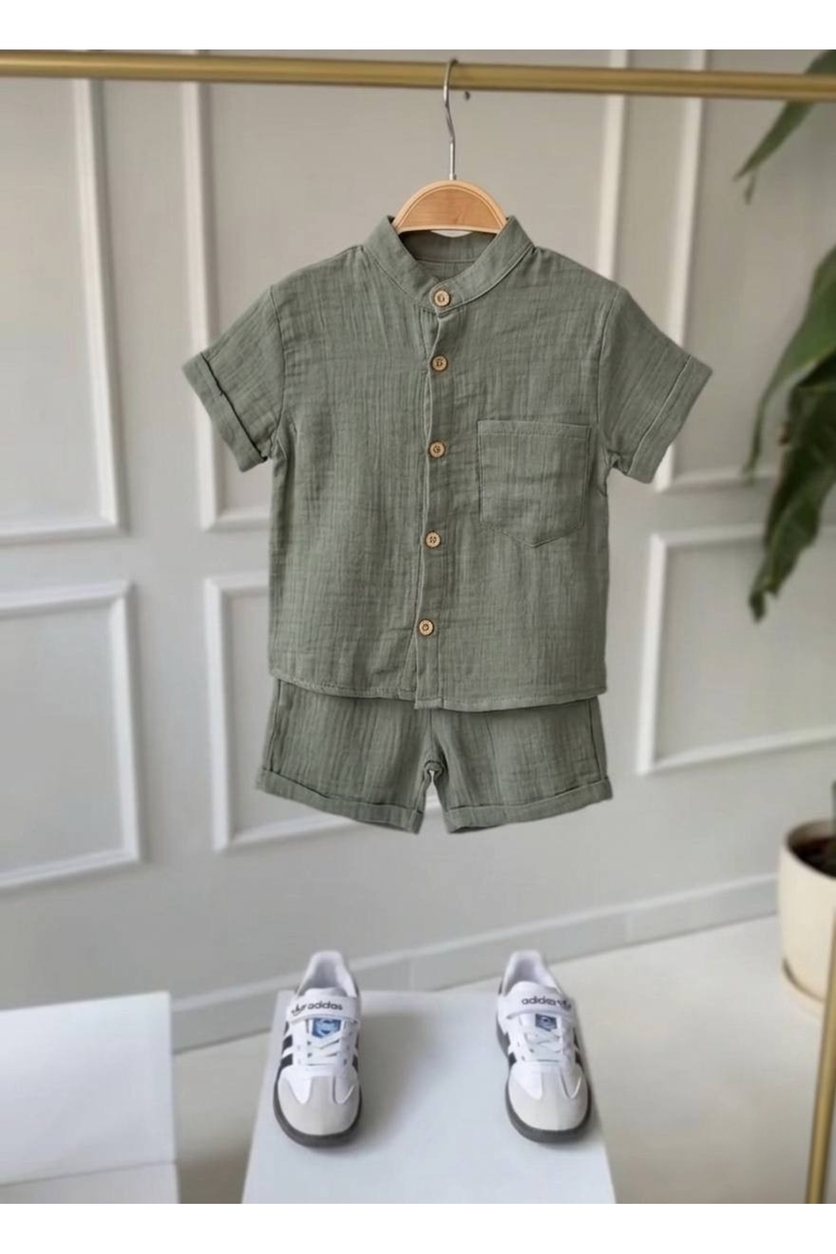 Unisex ÇocuK Müslin Takım - %100 Pamuklu Yazlık Gömlek Şort Seti