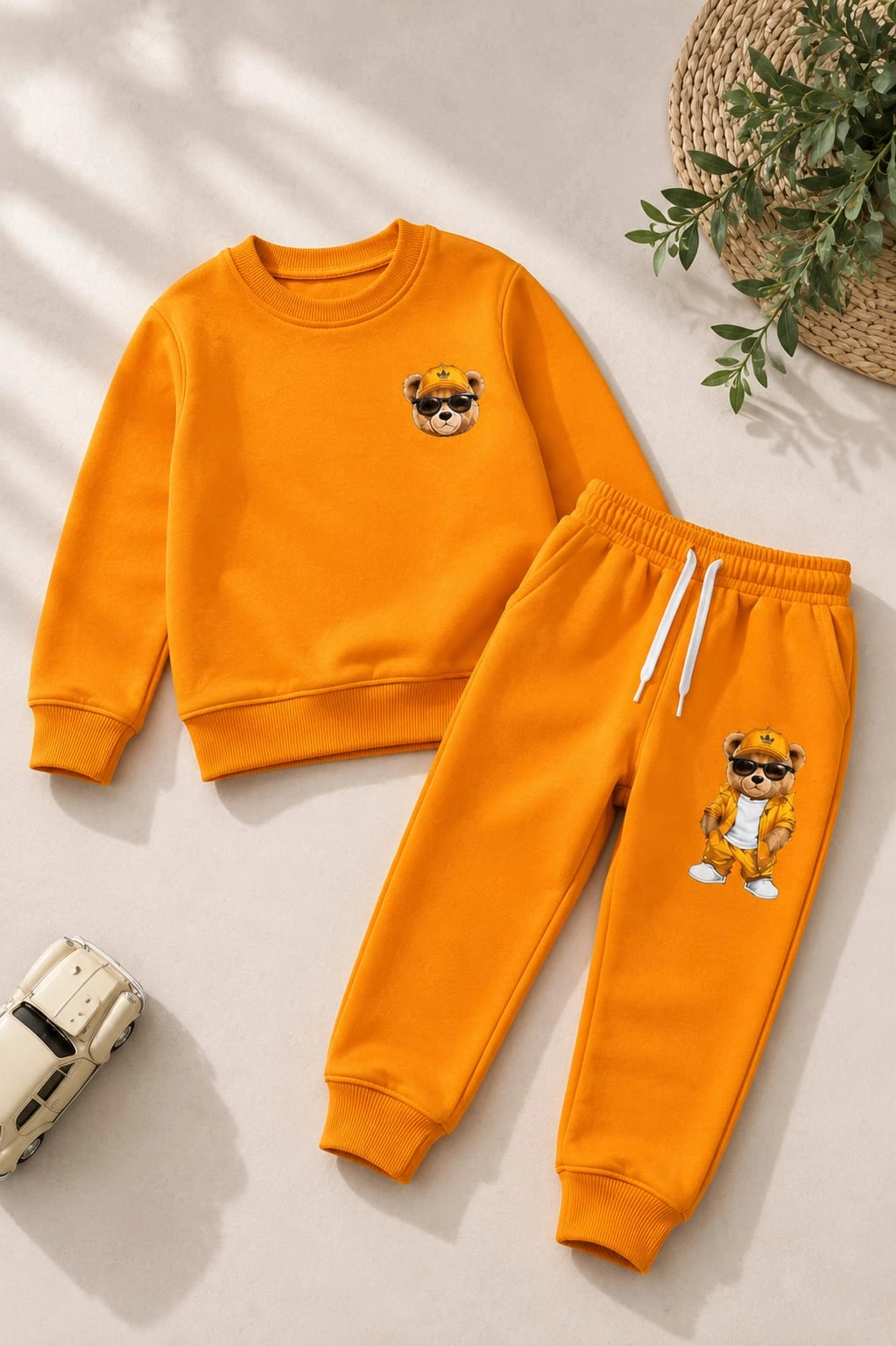 Unisex Çocuk Sarı Sweatshirt ve Eşofman Altı İkili Takım