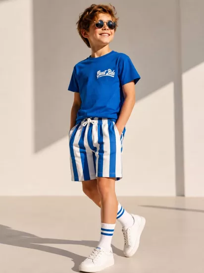 %100 COTTON PAMUKLU ÇİZGİLİ ŞORTLU TAKIM