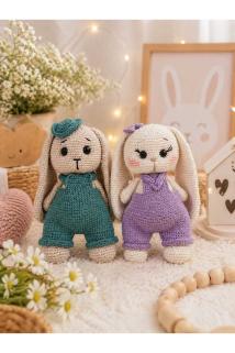 Örgü Amigurumi Tavşan Seti El Yapımı Organik 2 Lİ SET UZUN KULAKLI TAVŞAN